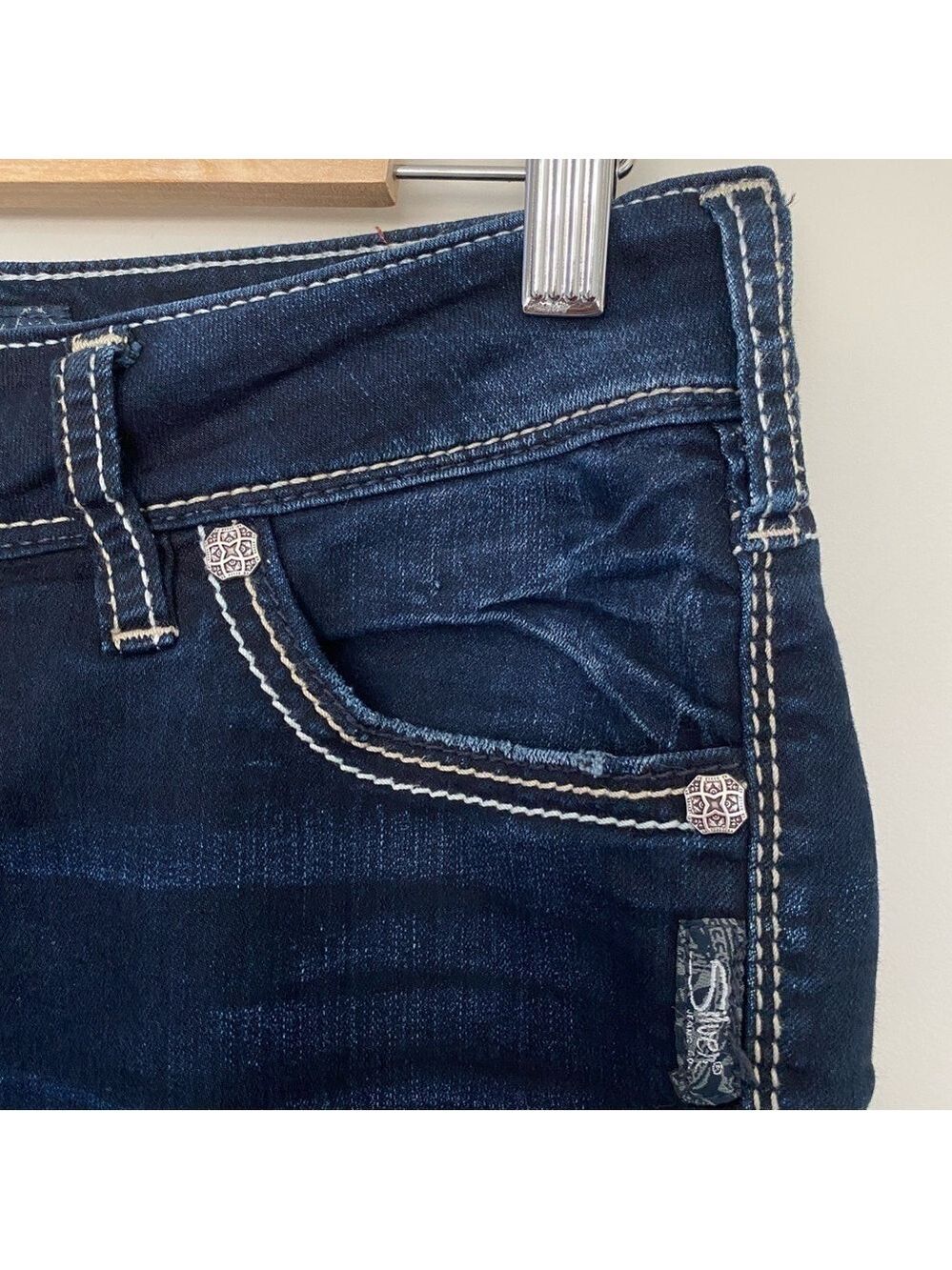 Silver Super Stretch Suki Mid Slim Boot Bootcut Jeans Women's Sz 29x31 Dark Wash - Picture 6 of 15